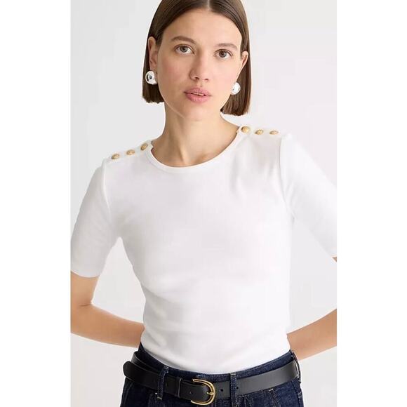 NEW J. Crew‎ Women’s XS White Perfect-Fit Elbow Sleeve T-Shirt with Buttons NWT - Picture 1 of 10